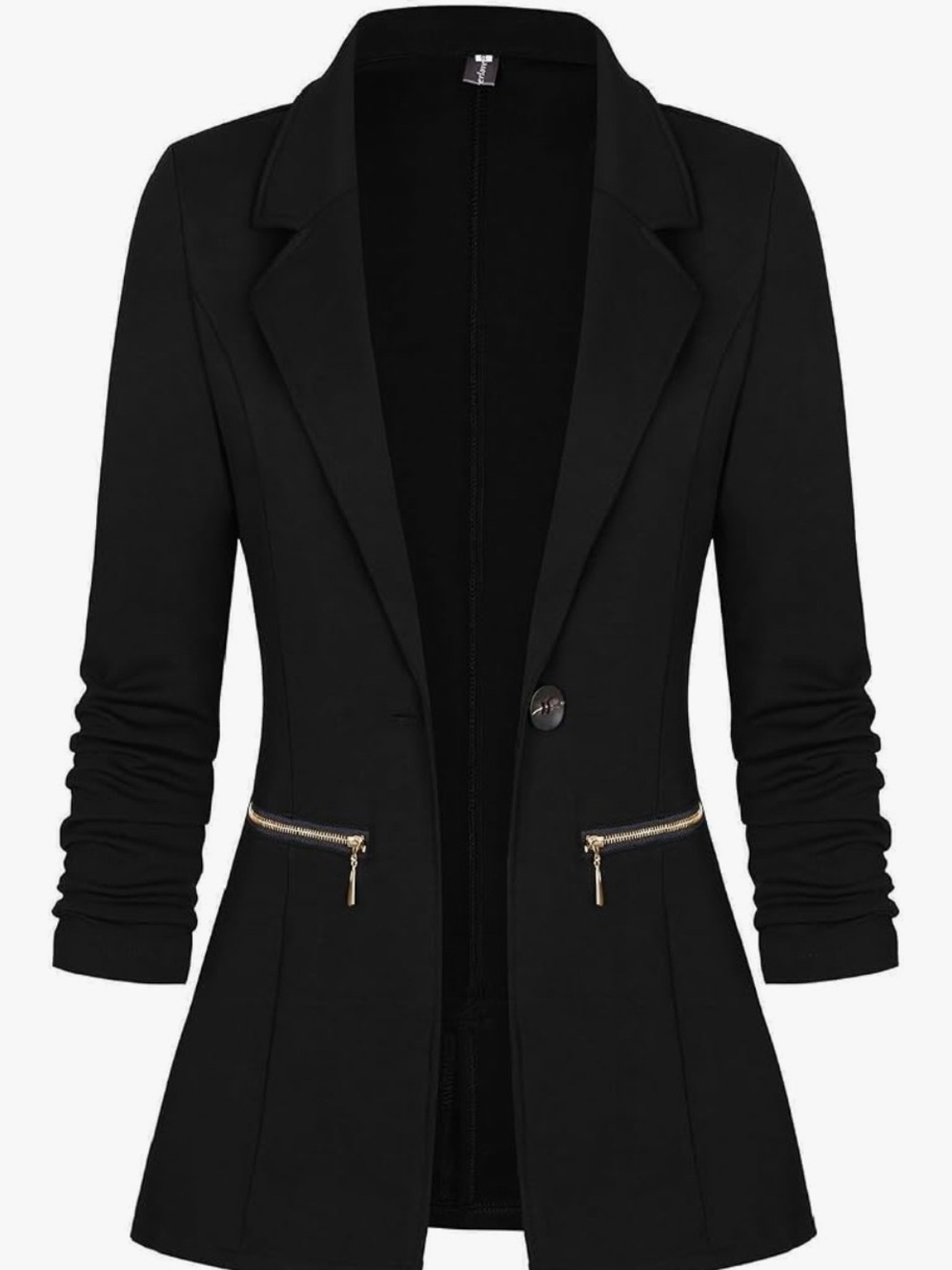 Genhoo Black Women's Tailored Blazer with Gold Zippers